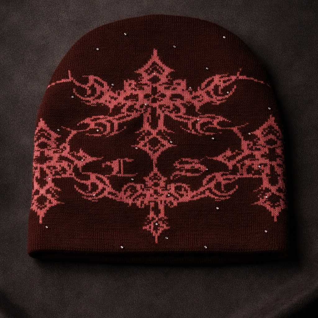 BROWN LAST SUPPER DESIGNER STUDDED BEANIE